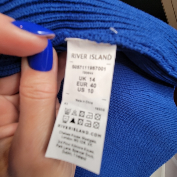 River Island Blue -Bright Women's Plunge Long Sleeve Top ,size 10 - Picture 5 of 6